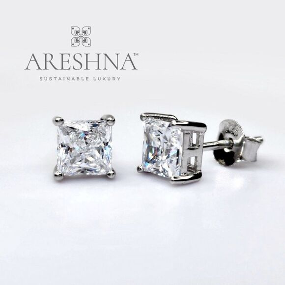 1 Carat Princess Cut Lab Created Diamond Stud Earrings Square Stud Earri… - Picture 8 of 12